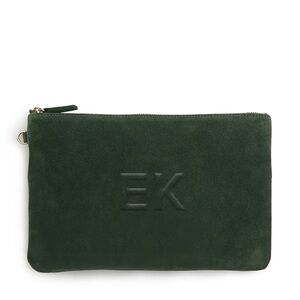 NWT Leatherology Elegant green suede clutch with embossed initials. {EK}